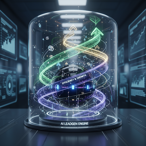 AI-powered lead generation engine visualization with glowing data nodes and pathways